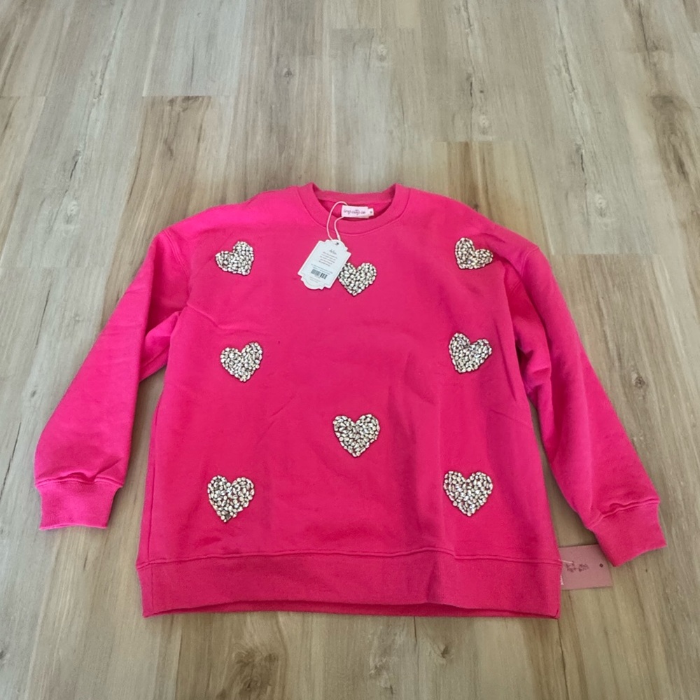 Hot Pink Heart-Embellished Sweatshirt